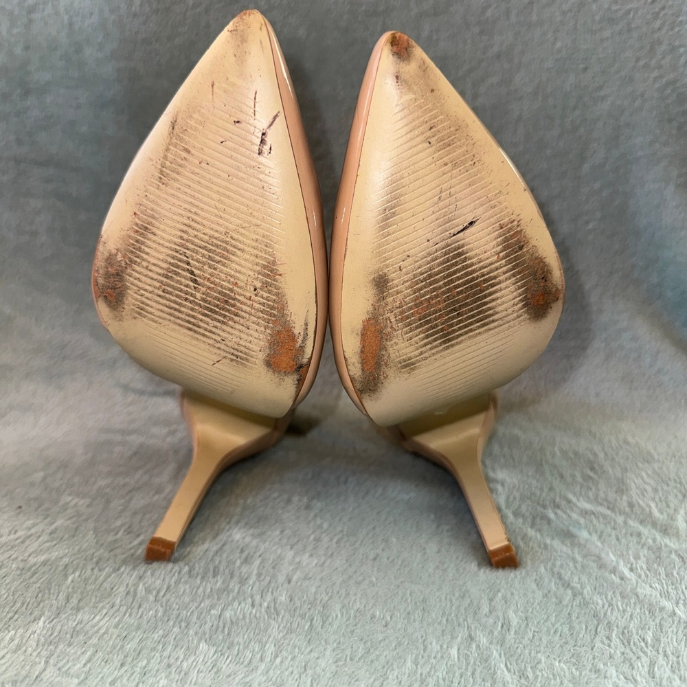 Glaze Womens Pointed Toe Pump 8.5 Nude Patent Faux Leather Stiletto Heel - Picture 2 of 16